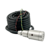 DLP25 hard-wired CNC touch probe with silver stainless steel housing and coiled connection cable for CNC machine integration.