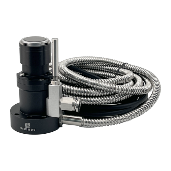 Qidu DTS200C wired contact tool setter featuring a 20 mm tungsten carbide pad, black cylindrical housing, round mounting base and pneumatic air nozzle.