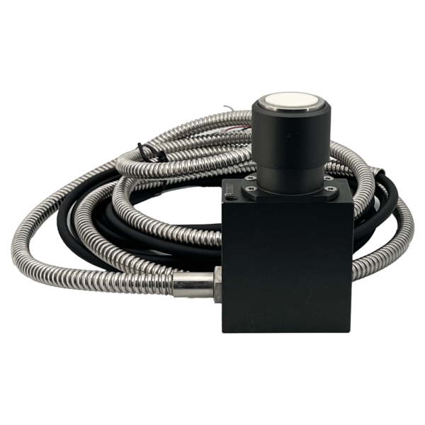 Qidu DTS500 Z-axis CNC contact tool setter featuring a 50 mm tungsten carbide pad, black housing, air nozzle and cable connection.