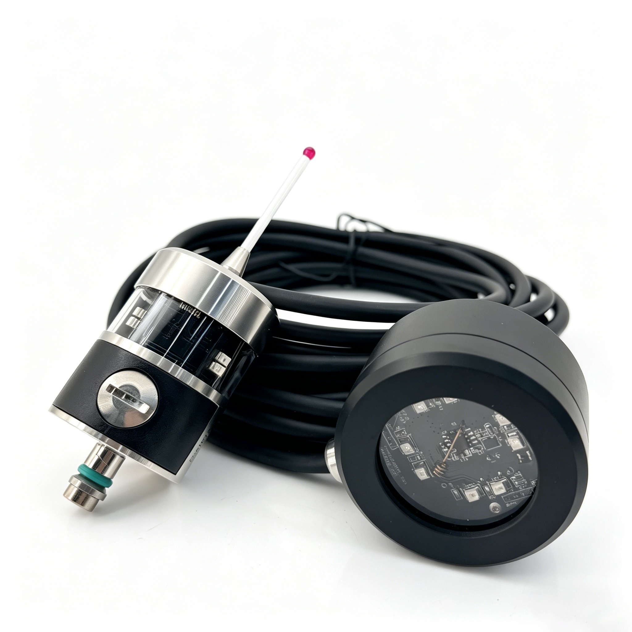 DRP40-C radio CNC touch probe specification chart showing 2.4 GHz frequency hopping, 8 m operating range, repeatability, battery life and IP68 rating.